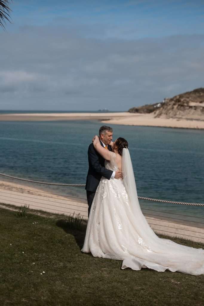 Bride and Groom Embrace